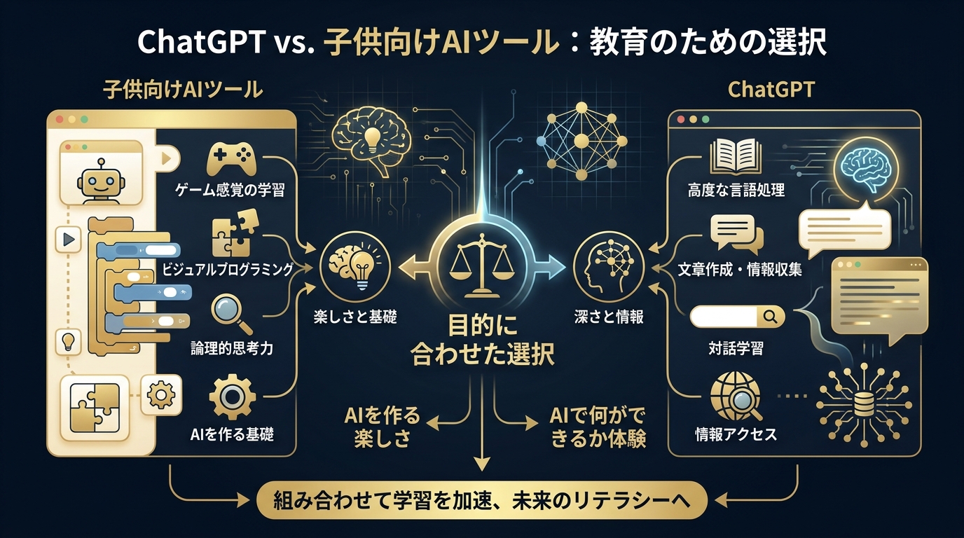 子供向けAIツールの選び方とChatGPTとの比較の図解