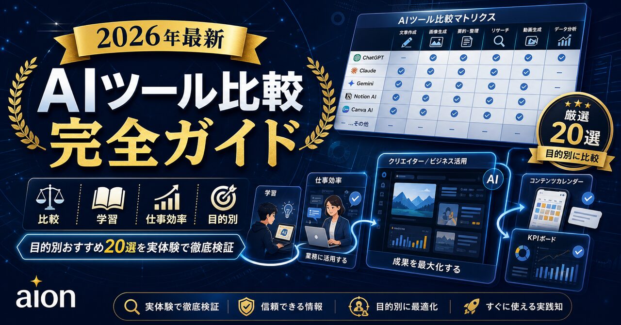 【2026年最新】AIツール比較完全ガイド｜目的別おすすめ20選を実体験で徹底検証のアイキャッチ