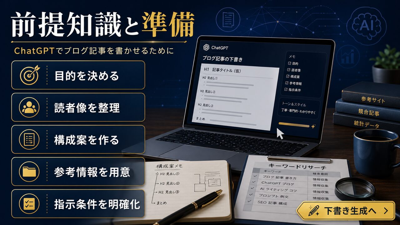 ChatGPTでブログ記事を書かせるための前提知識と準備の図解