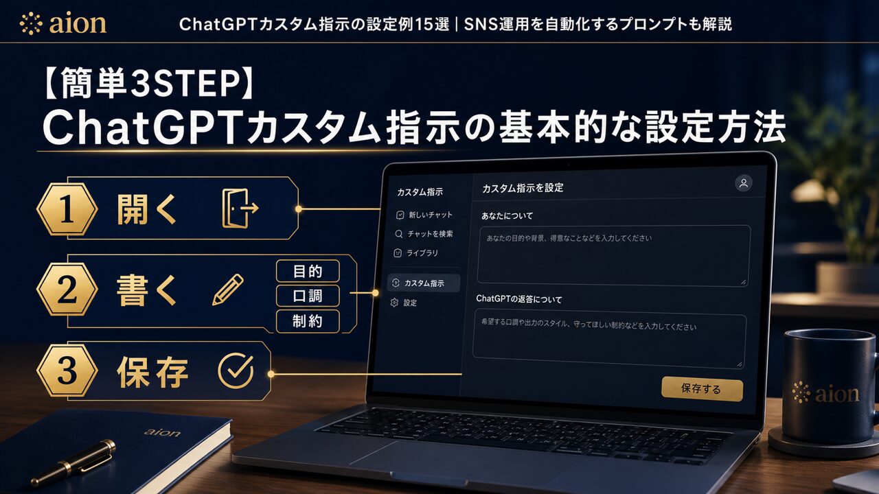【簡単3STEP】ChatGPTカスタム指示の基本的な設定方法の図解