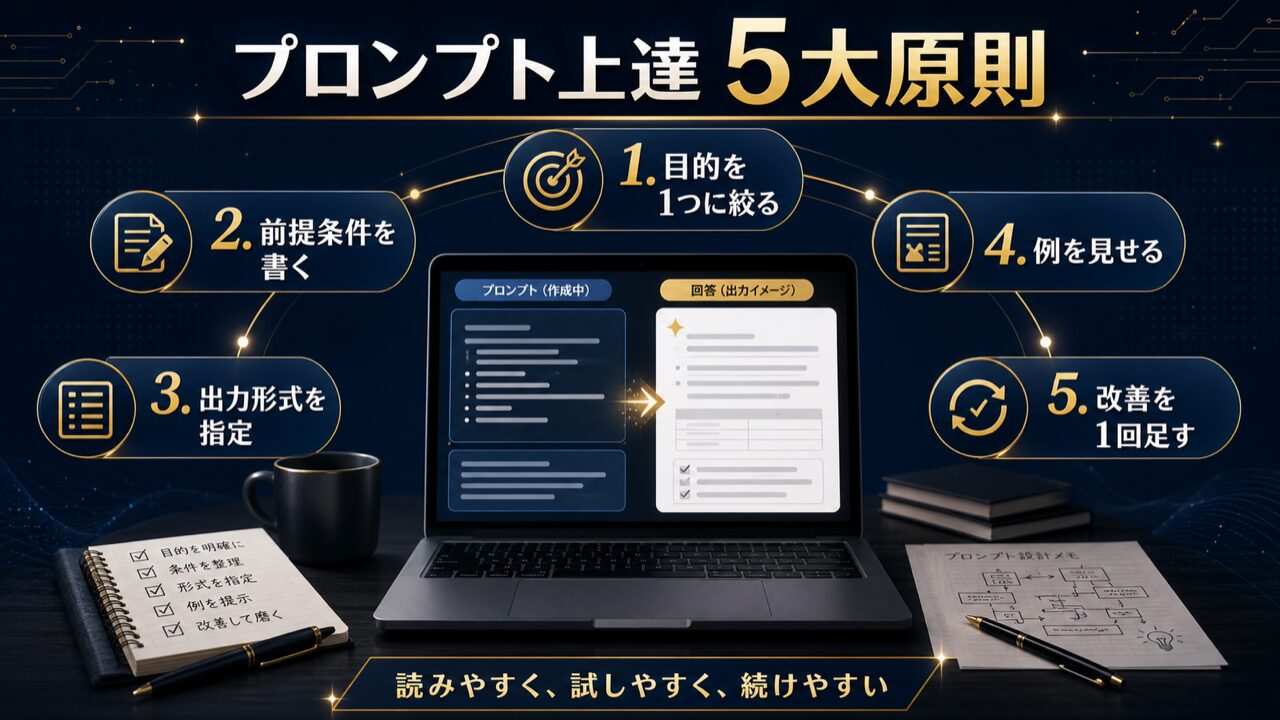 ChatGPTプロンプト上達の基礎｜覚えておくべき5大原則の図解