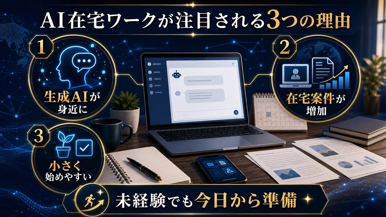 なぜ今、未経験からAI在宅ワークが注目されるのか？3つの理由の図解