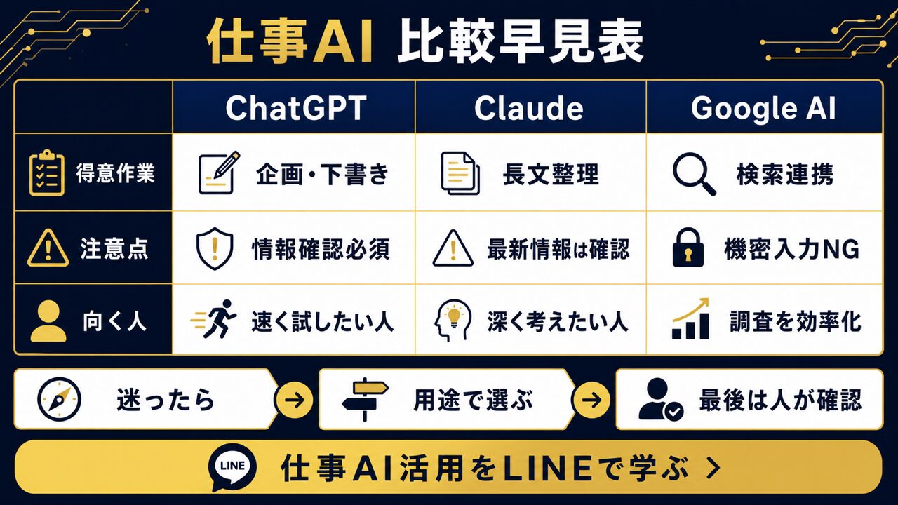 【2026年最新】ChatGPTの仕事活用術15選と知らないと損する7つの注意点の要点を整理した図解