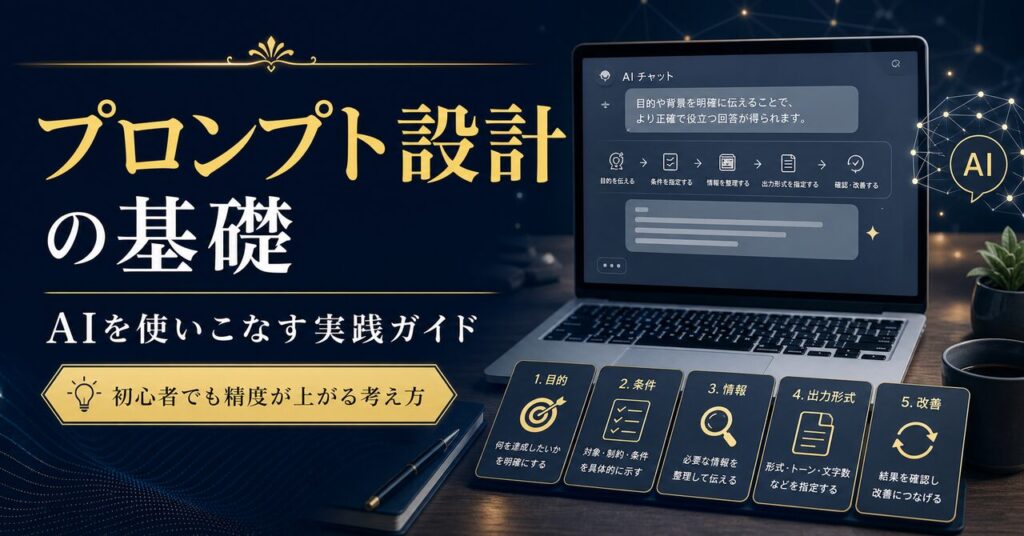 プロンプト設計の基礎をAi.Onらしく示したアイキャッチ