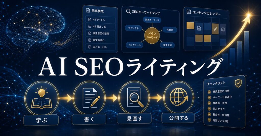 AIを使ったSEOライティング記事作成の方法！上位表示のコツを徹底解説のアイキャッチ