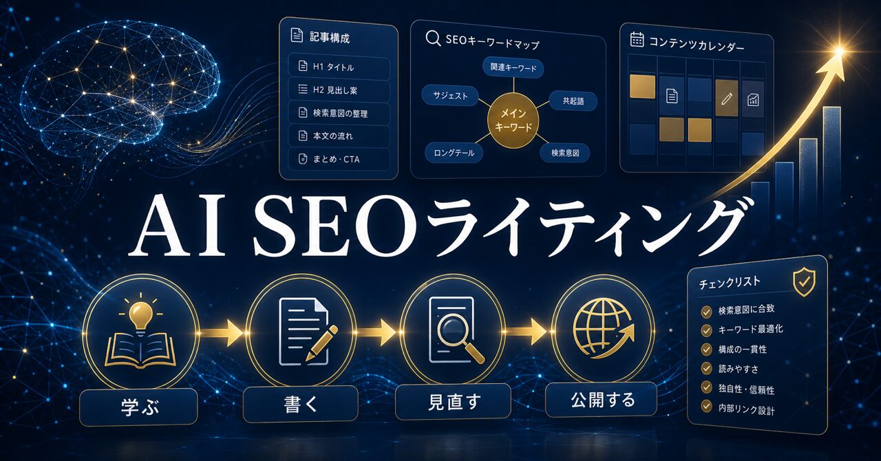 AIを使ったSEOライティング記事作成の方法！上位表示のコツを徹底解説のアイキャッチ
