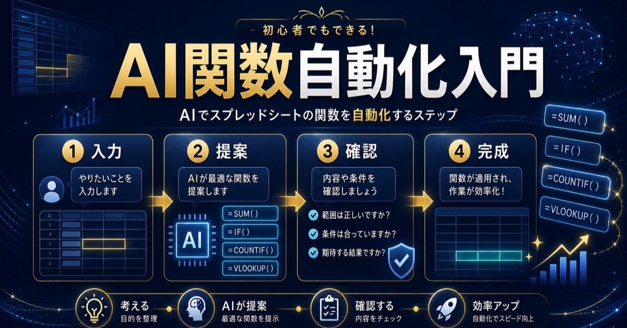【2026年最新】AIでExcel関数を自動化！初心者もできる効率化テクニック14選のアイキャッチ