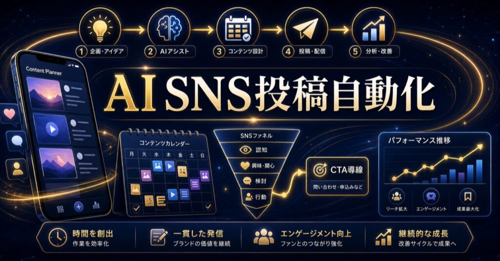 AI SNS投稿自動化の完全ガイド｜ChatGPT/Claudeで月10万円【2026年最新】のアイキャッチ