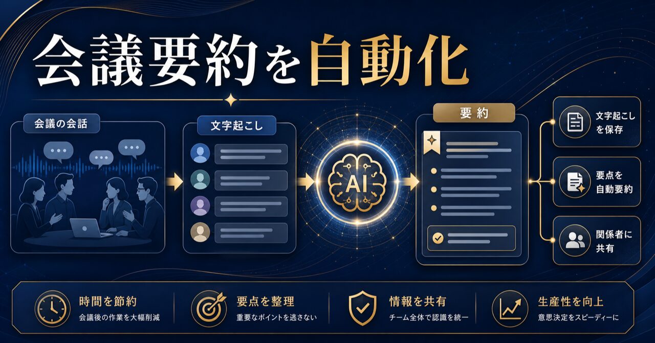 AI議事録自動化ツール10選｜会議の文字起こしから要約まで完全ガイド【2026年最新】のアイキャッチ