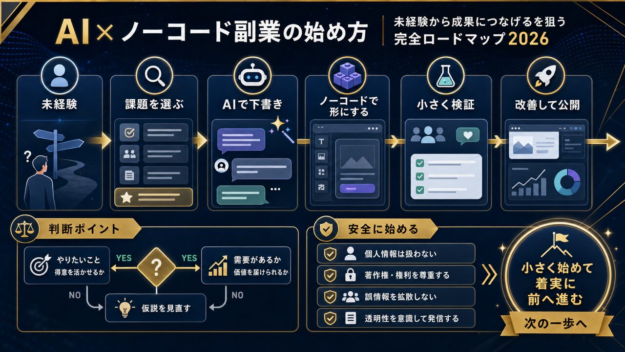 AI×ノーコード副業の始め方の要点図解