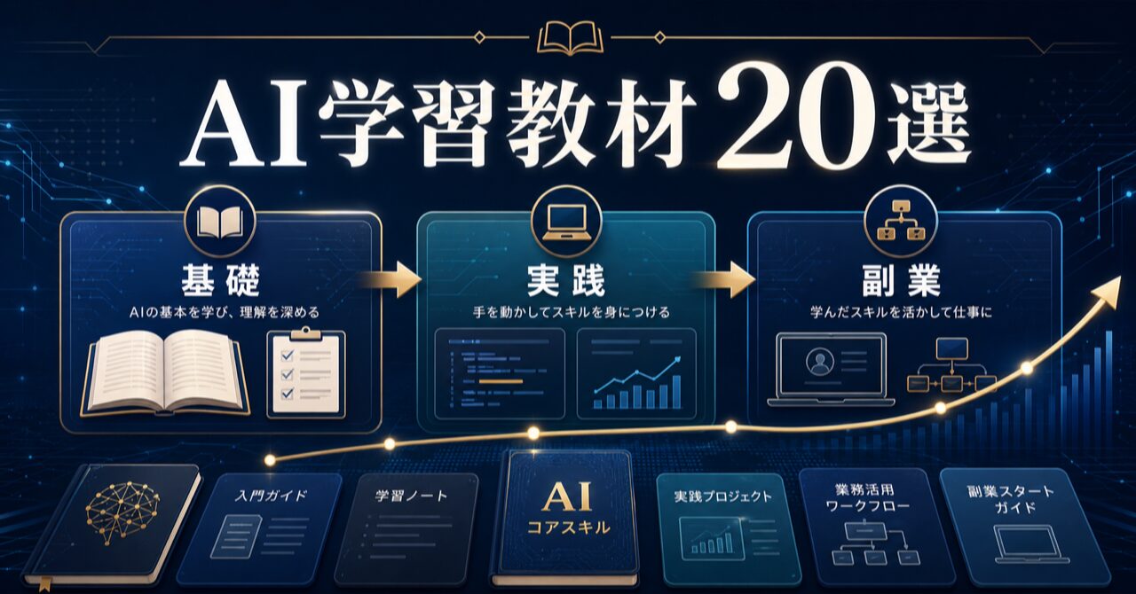 AI学習におすすめの教材20選｜初心者から実践者まで選定！副業・在宅ワークで稼ぐスキルを習得のアイキャッチ
