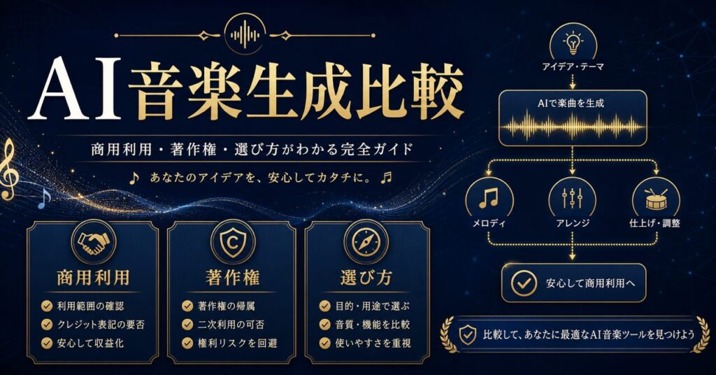 AI音楽生成で商用利用OKなツール7選｜著作権・料金・使い方を徹底比較【2026年最新】のアイキャッチ
