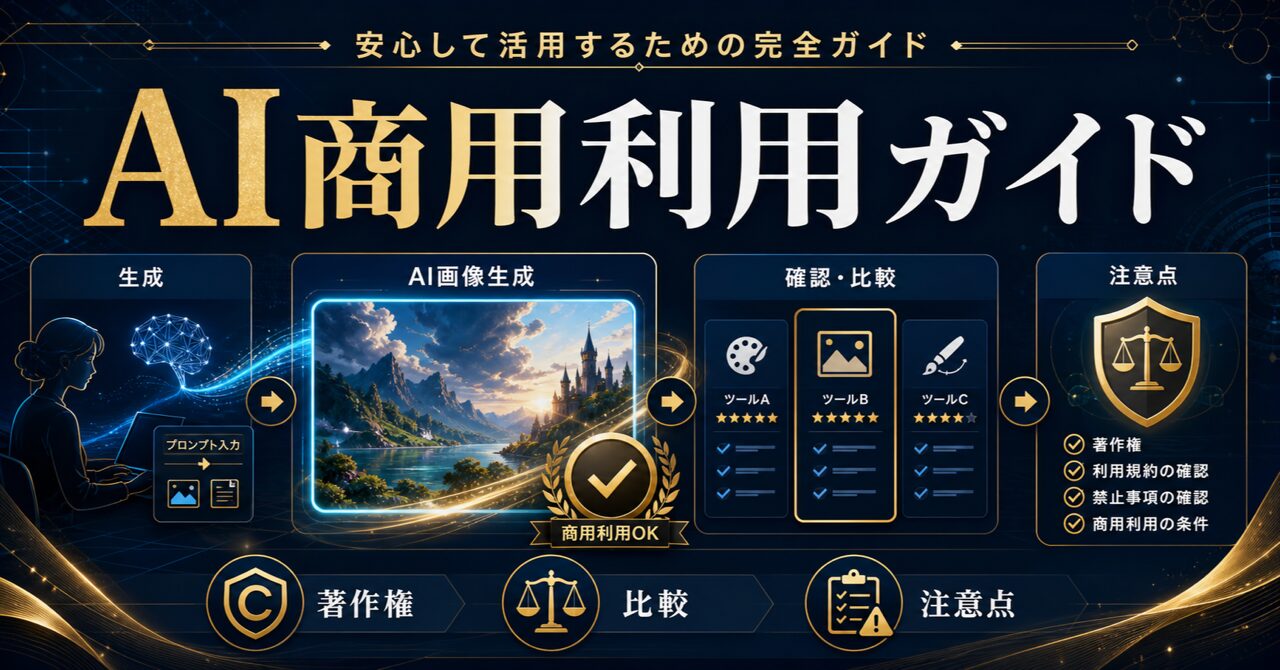 AI画像生成の商用利用ガイド｜著作権・ツール比較・注意点を徹底解説【2026年最新】のアイキャッチ
