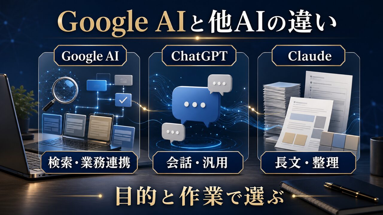 Google AIとChatGPT/Claudeの決定的違いは?Google AIならではの強みを比較の図解