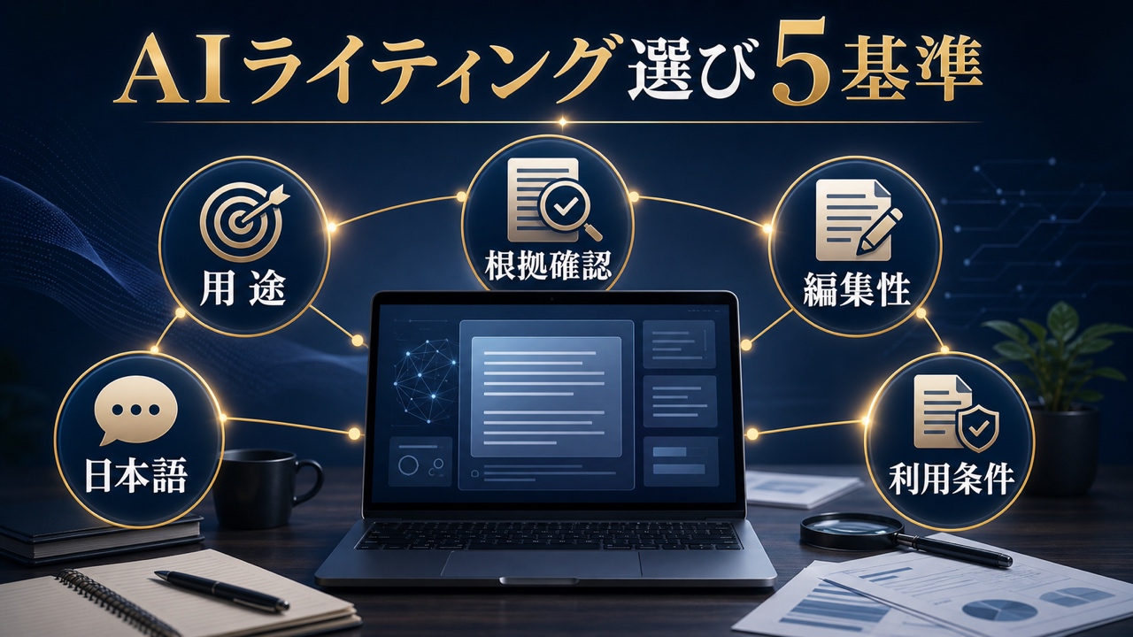 【失敗しない】AIライティングツールの選び方5つの重要ポイントの図解