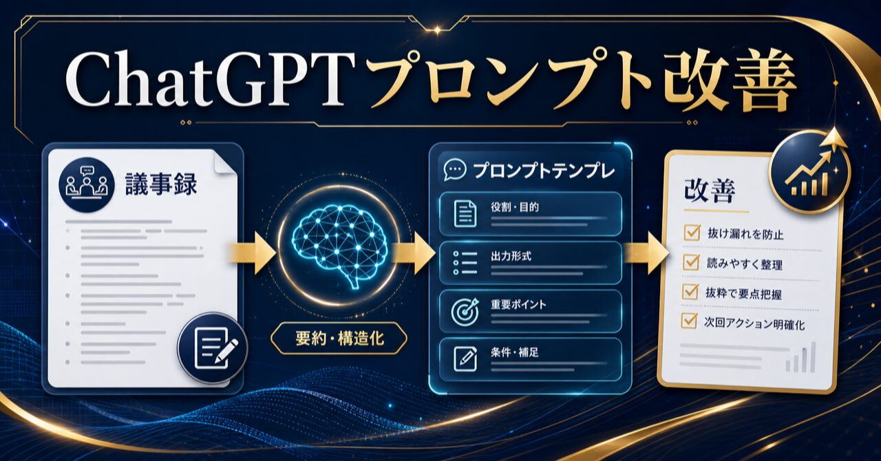 【2026年最新】ChatGPT議事録作成プロンプト決定版！コピペで使えるテンプレート15選のアイキャッチ