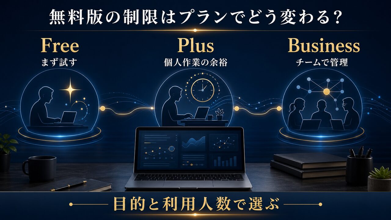 【比較】ChatGPT無料版の制限はPlus/Businessでどう変わる?の図解