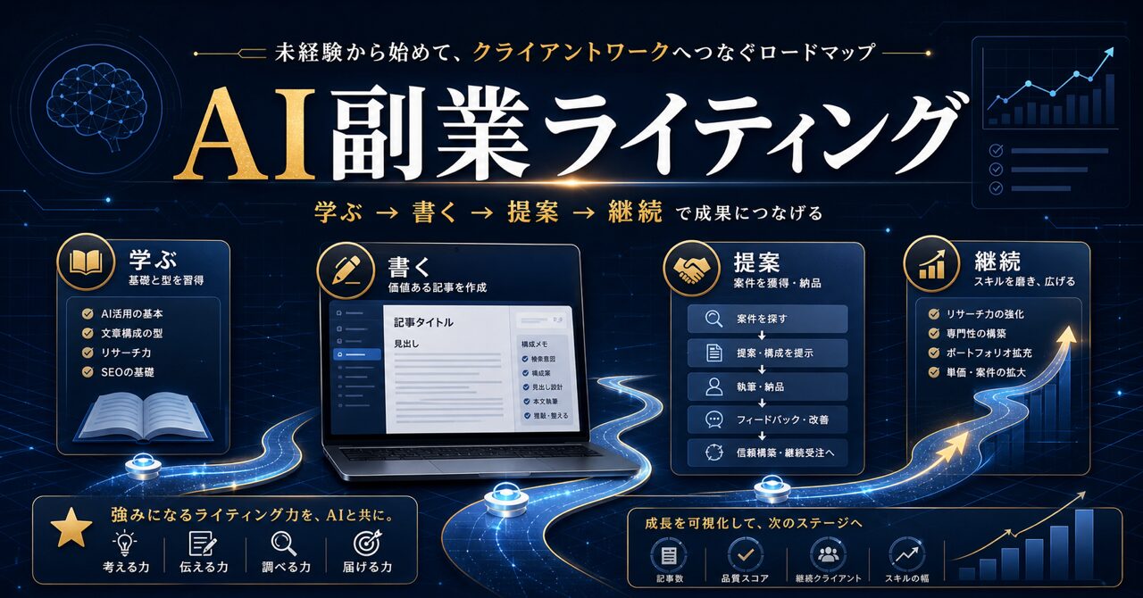 【2026年最新】ChatGPT副業ライティングで月10万円稼ぐ方法｜未経験からの始め方と案件獲得術のアイキャッチ