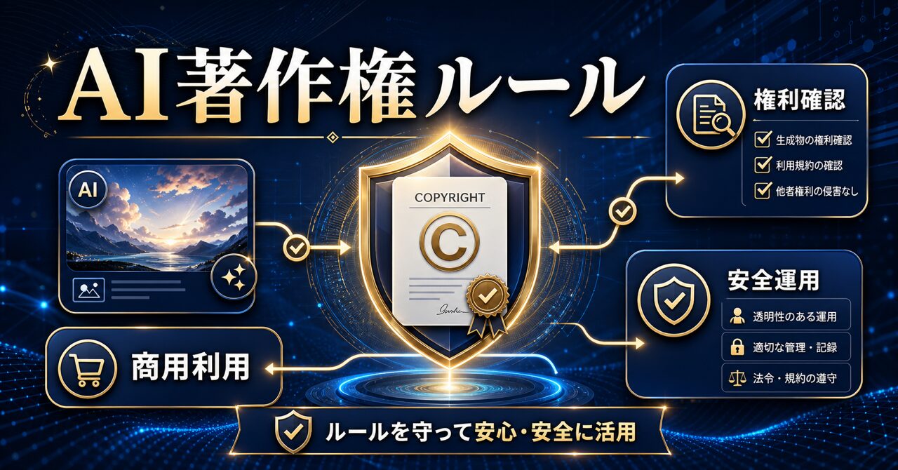 【2026年最新】AIイラストの著作権と商用利用を徹底解説！安全に使うための7つのルールのアイキャッチ