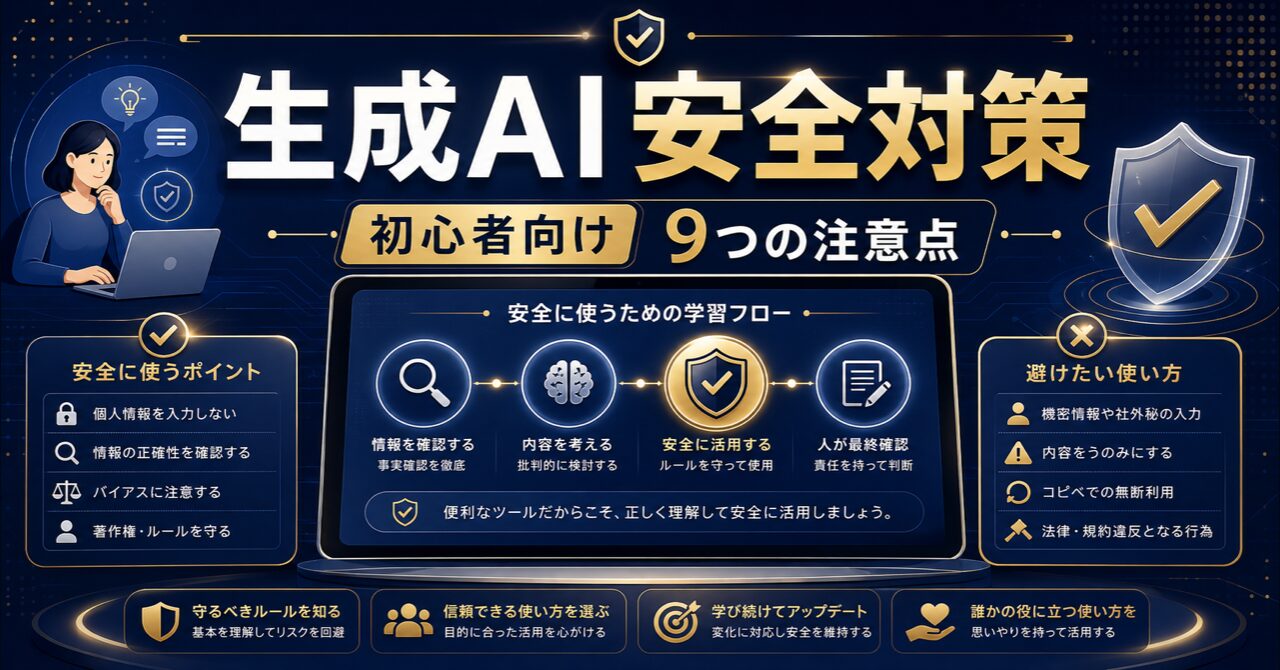 【2026年版】生成AIの危険性とは？初心者が知るべき9つの注意点と安全な使い方を徹底解説のアイキャッチ