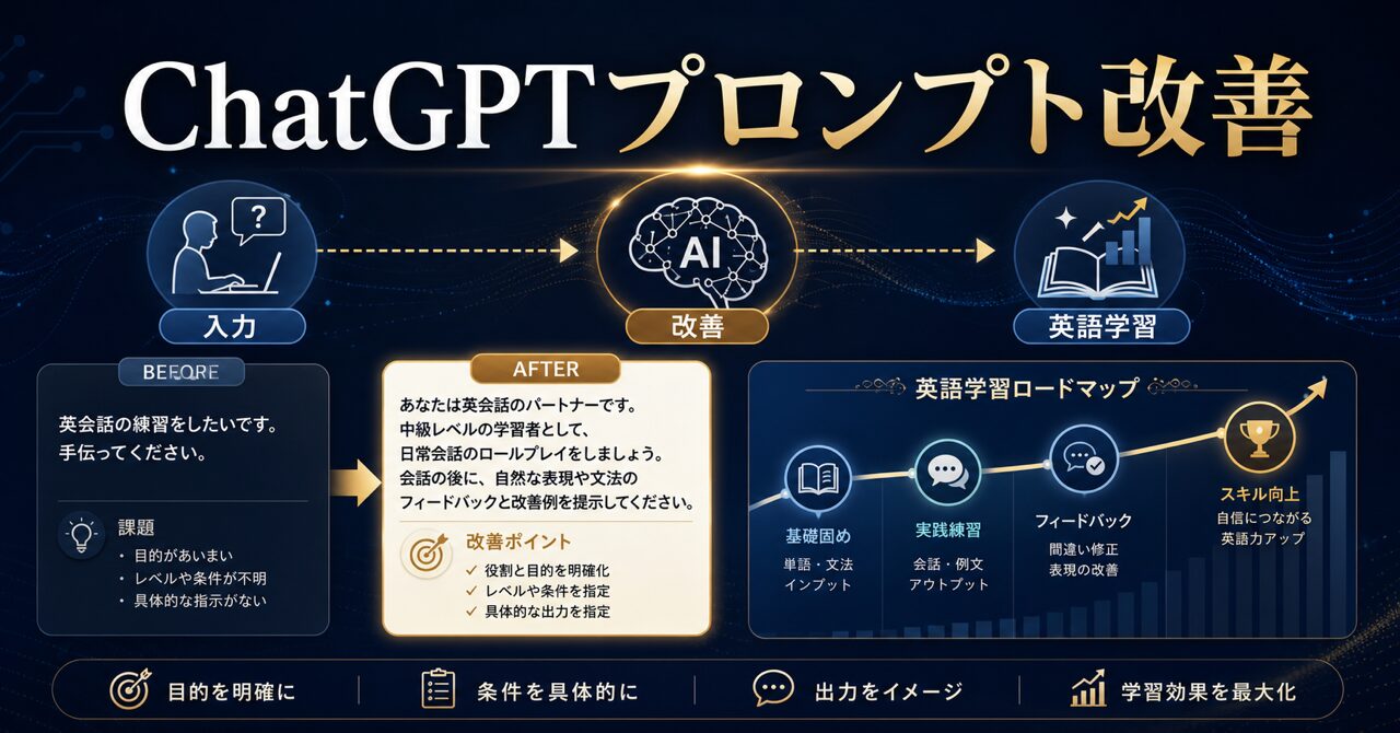 【2026年最新】ChatGPT英語学習の完全ガイド｜効果的な使い方とプロンプト例文15選のアイキャッチ