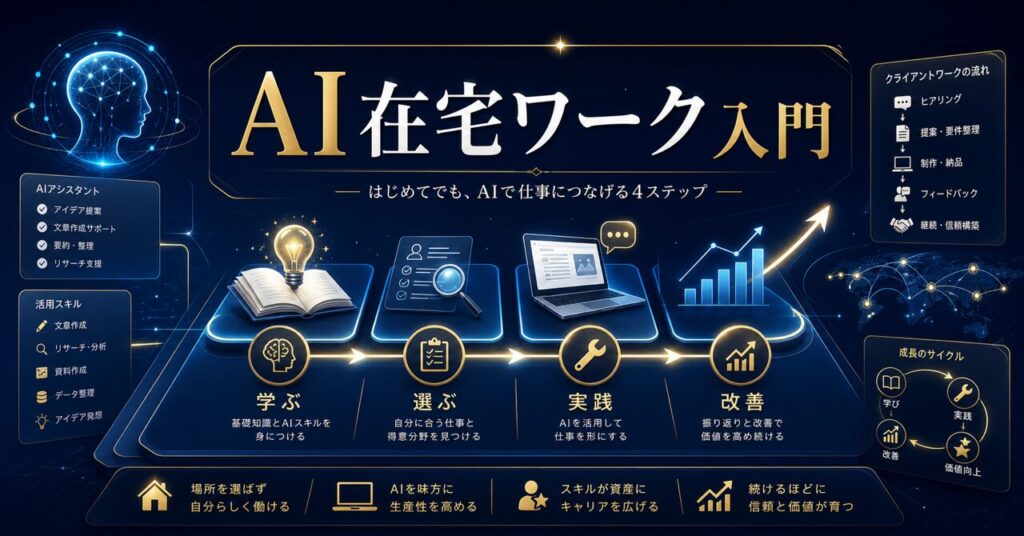 【2026年最新】AI在宅ワークは未経験でも可能！月10万円稼ぐ仕事7選と始め方のアイキャッチ